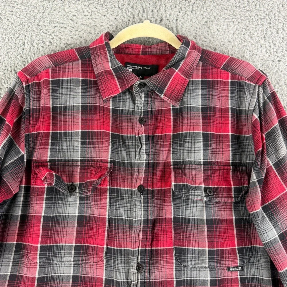 Fourstar Mens Large Red Plaid Thermal Lined‎ Flannel Shirt Skate Streetwear